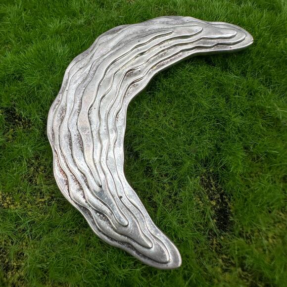 Sterling Silver Crescent Moon Brooch | Vintage Modernist Signed NR Designer Pin - Picture 3 of 14